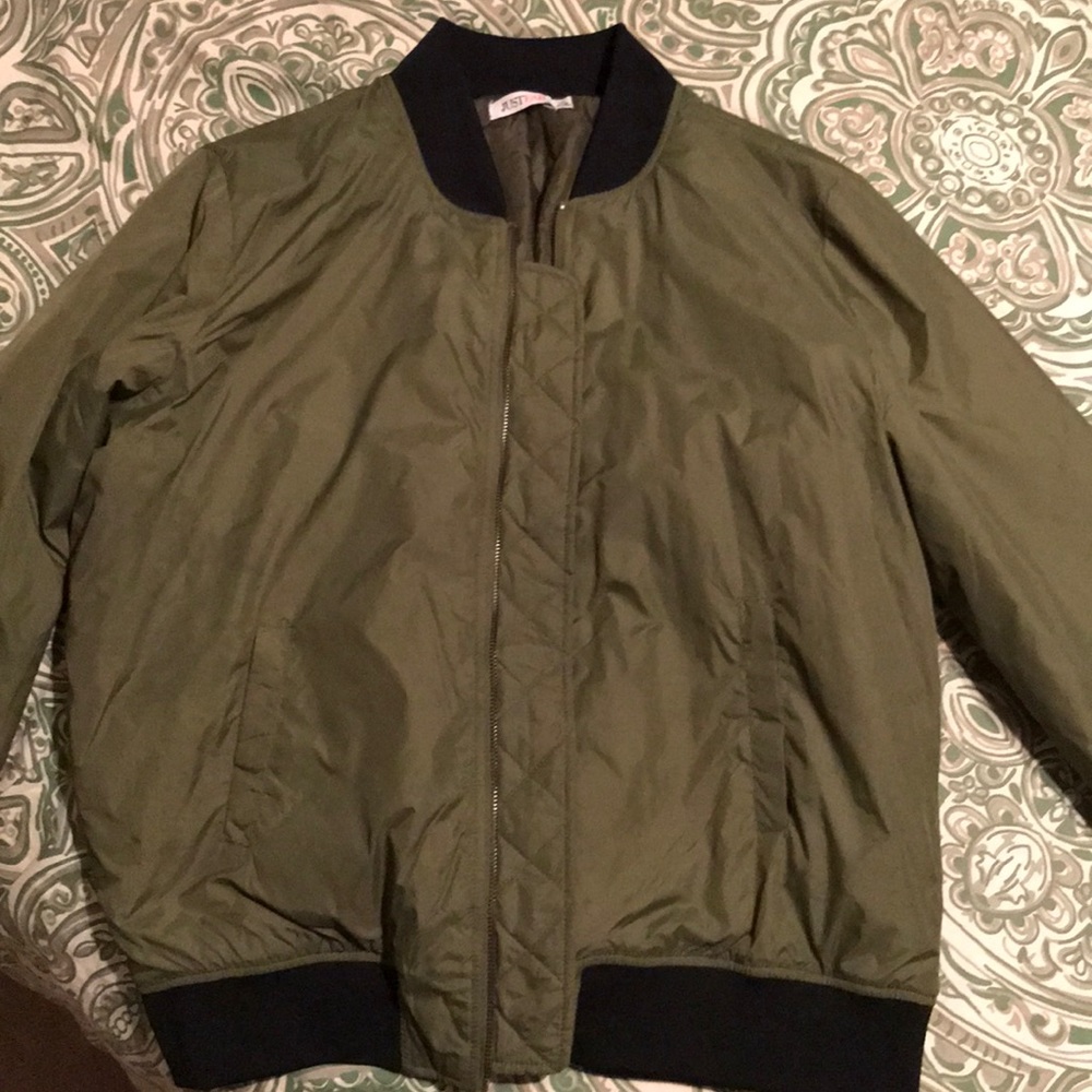 Army green with black trim bomber jacket